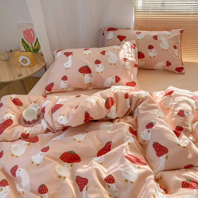 Conjunto de capa de edredom de urso fofo com zíper rosa coração lençol fronhas sem enchimento gêmeo queen size meninas meninos presente conjunto de cama