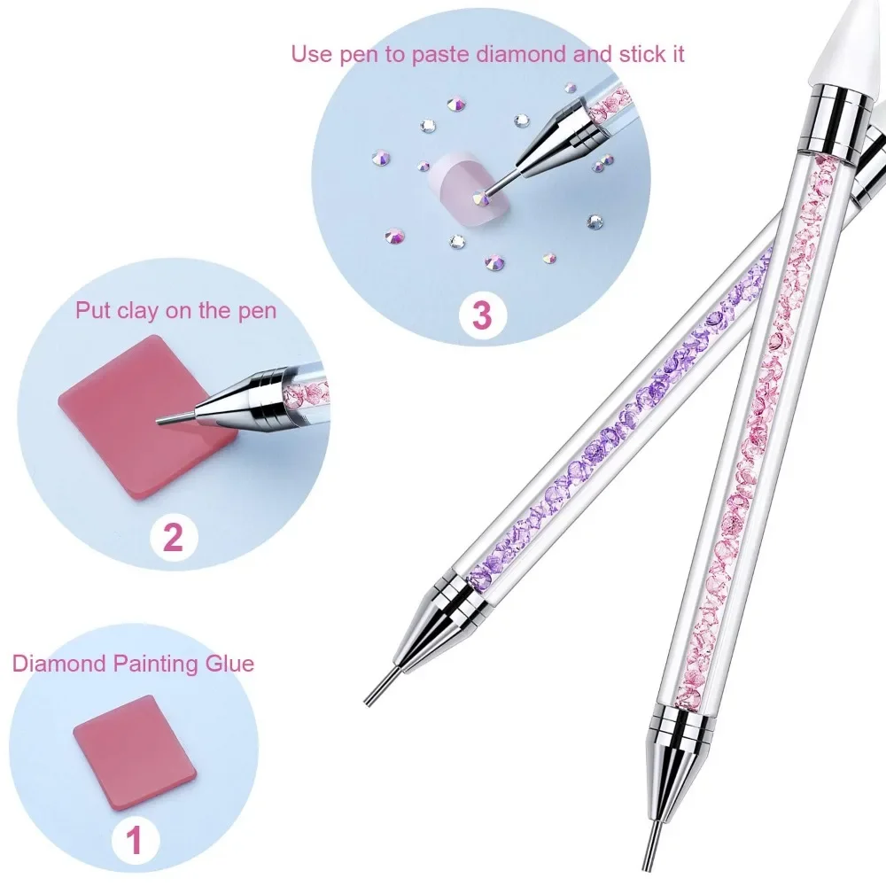 1Pc Nail Art Puntjespen Double End Schilderen DIY Borstel Strass Handvat Diamond Picker Manicure Tool Puntjes Pen Nail Tool