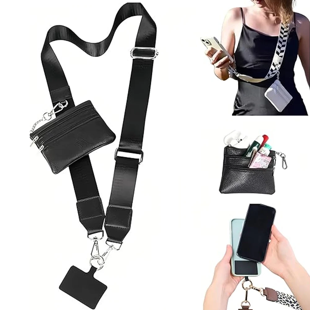 Crossbody Body Phone Holder for Women, Phone Strap with Zippered Wallet Pouch, Adjustable Crossbody Strap–Phone Lanyard Zippered