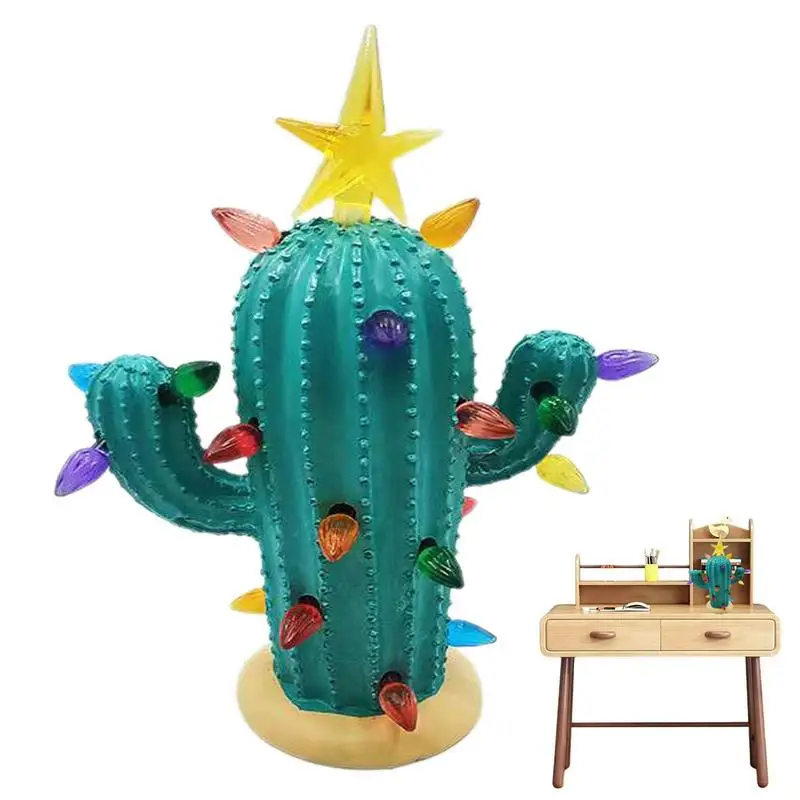 

Light Up Cactus Christmas Tree Warm White LED Lamp Tropical Green Cactus Living Room Bedroom Table And Wall Christmas Decoration