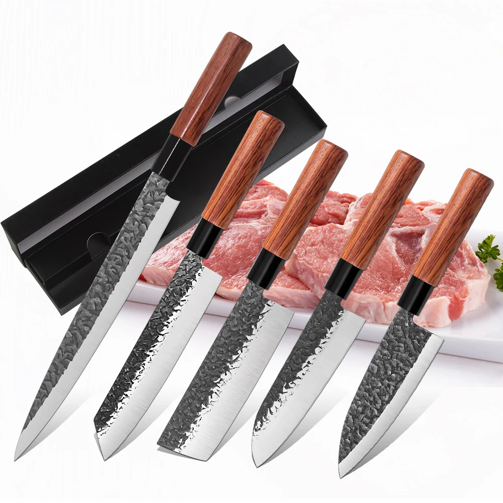 Chef Knife Hand Forged Blade Fish Filleting Knife High Carbon Steel Blade Kitchen Knife Cleaver Meat Slicing Knife Wood Handle