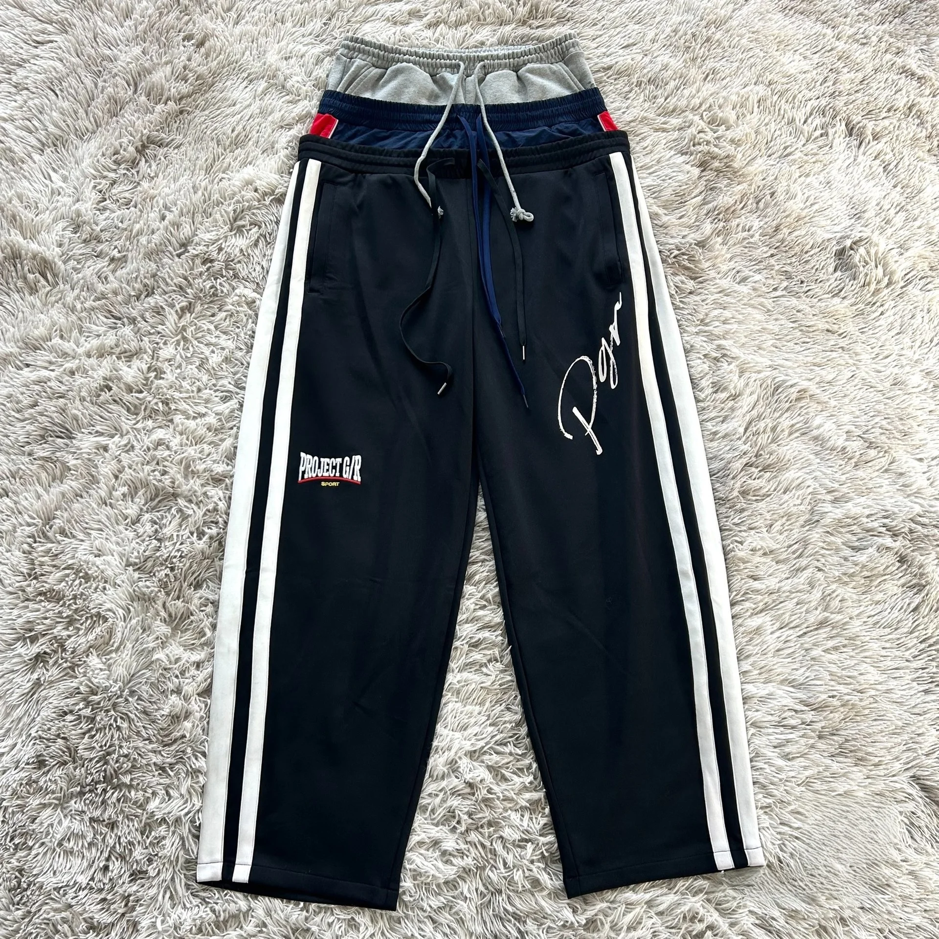 

Ailz Project Men's Casual Pants Embroidered Spor Patchwork Tee-Waist Stripe Trousers Loose Fit Cotton Cleanfit Sle