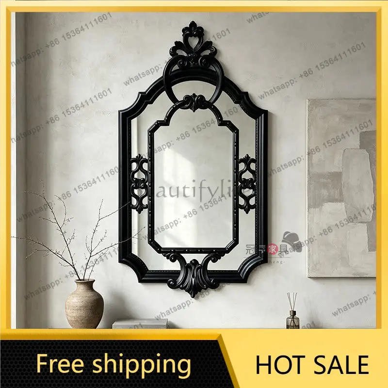 American luxury cosmetic mirror bathroom wall-mounted carved bathroom French entrance decorative mirror