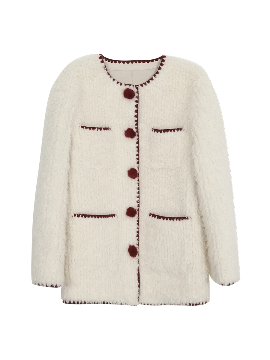 Red Celebri Pelliccia di agnello Jaet Cappotto da donna in cotone autunno inverno Small Fraance Sle Trendy Unico Super bello Cotton Cl...