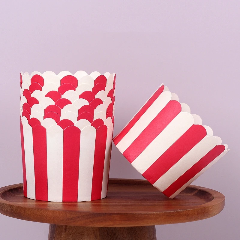 50pcs Black and White Stripesd Muffin Cup Paper Cup Cake Baking Oven Special Pink Red Air Fryer Steaming Baking