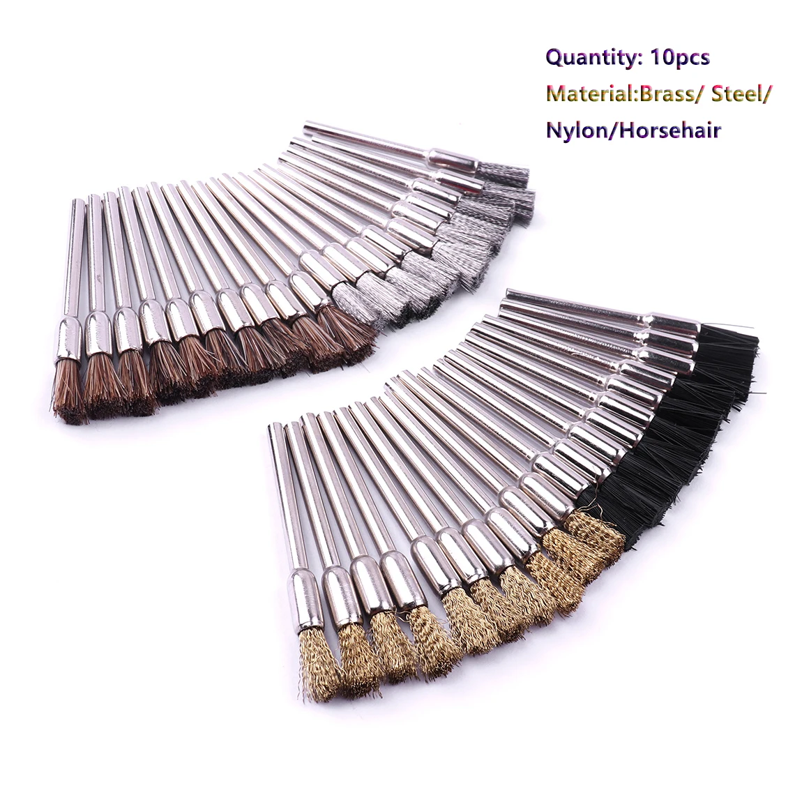 10pcs Dremel Polishing Rotary Brush Set Brass/ Steel/ Nylon/Horsehair Wheel Brushes 3MM Shank Dremel Accessories