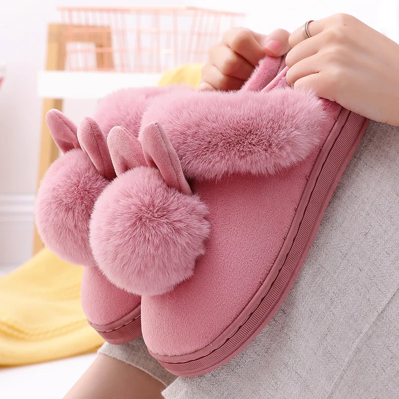 Shevalues Women's Fur Fuzzy Slippers New Winter Indoor Non-slip Plush Slides Soft Comfy Warm House Fluffy Slippers Cotton Shoes