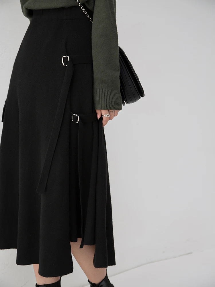 الربيع والخريف المرأة الجديدة نصف تنورة، المألوف غير النظامية ألف خط محبوك مرونة الخصر نصف تنورة