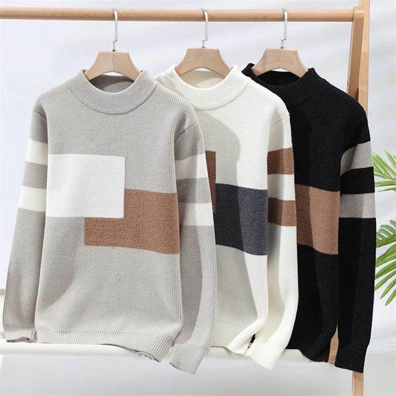 Pull patchwork en tricot à col rond pour hommes, pulls décontractés pour hommes, pulls Hip Hop Streetwear, mode automne et hiver, nouveau