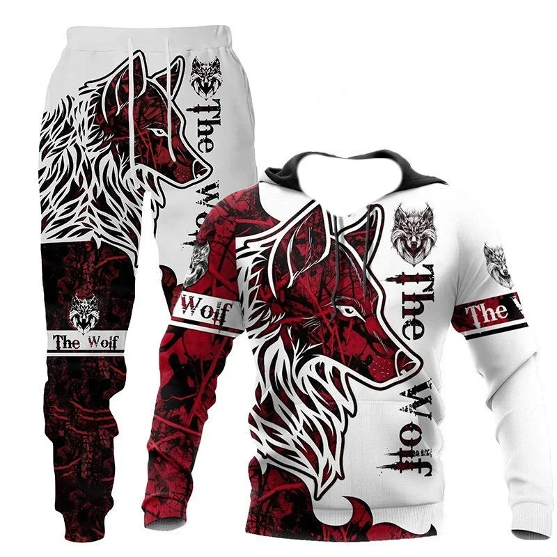 Autumn Animal Tiger Wolf 3D Printed Hoodie Suit Men Sweatshirts Sweatpants Casual Fashion Two Piece Tracksuit Set Men's Clothing