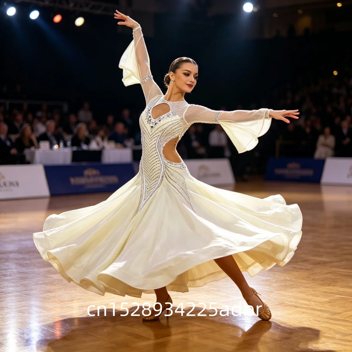 Milk yellow Standard Ballroom Dance Dresses Women Modern Dancing Costume High-end Custom Waltz Ballroom Competition Dance Dress