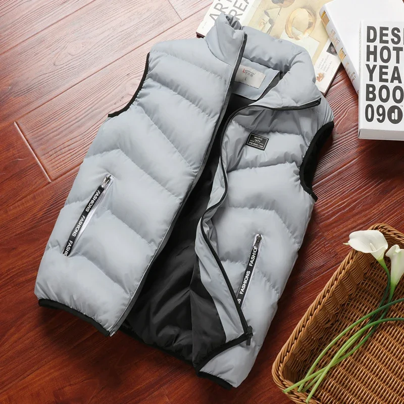 New Winter Vest Jacket Men Puffer Sleeveless Coat  Solid Color Down   Warm Waistcoat Outwear Windbreaker Clothing