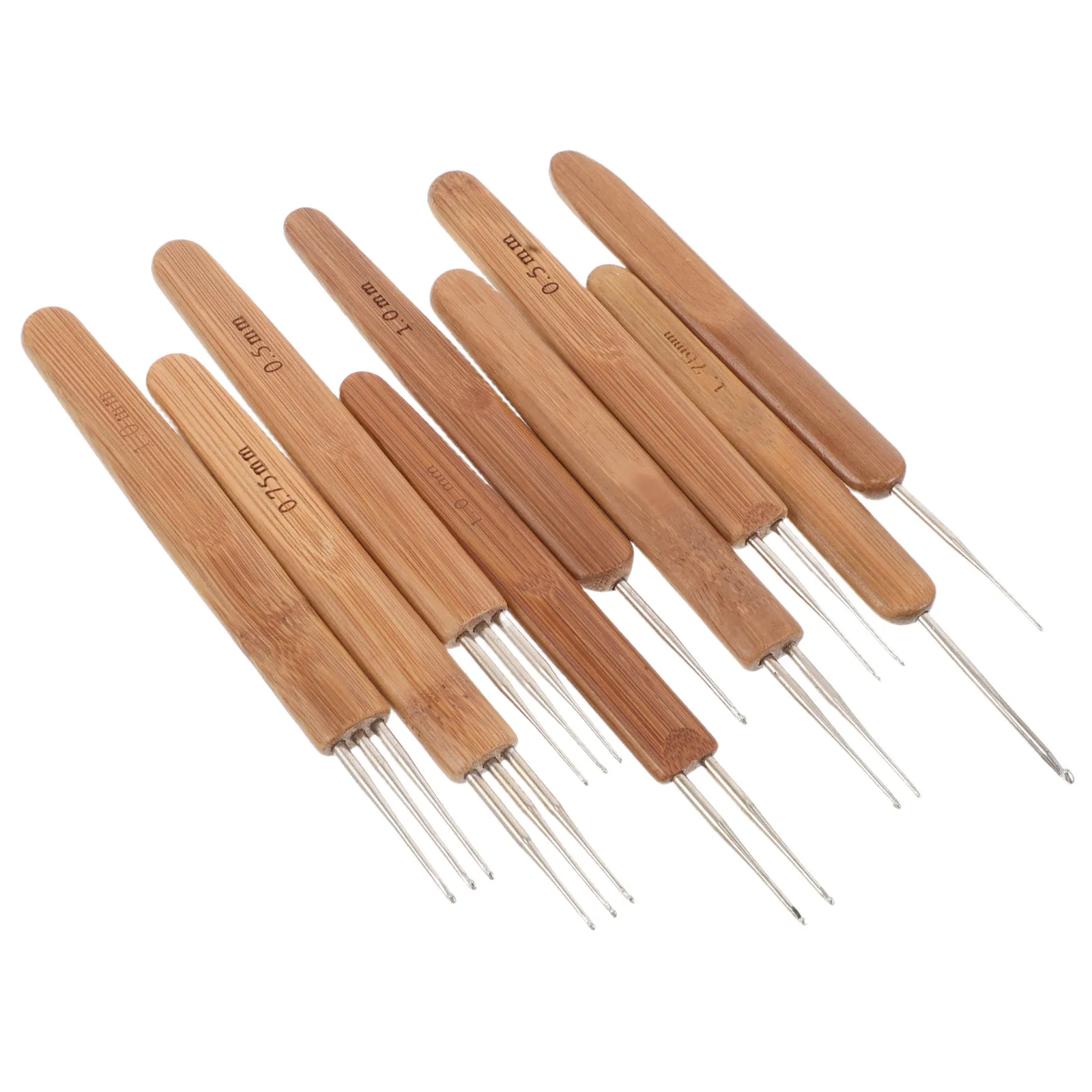 

9Pcs Knitting Crochet Hooks Bamboo Handle Metal Needle for Hair Dreadlocks Braiding Crochet Hair Tool Accessories