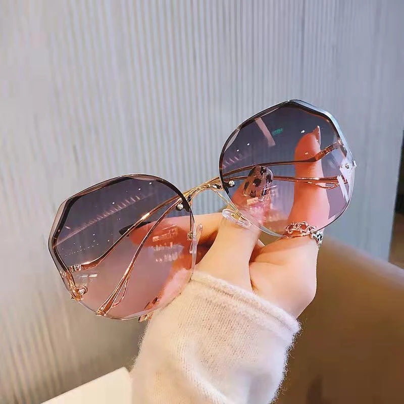 2024 Luxury Round Gradient Sunglasses Women Metal Curved Eyewear Ocean Rimless Fashion Sun Glasses Ladies UV400 Oculos De Sol image 6
