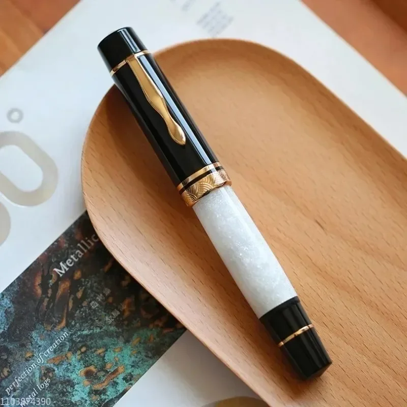 Imagem -03 - Majohn Grande All Copper Piston Fountain Pen Caneta de Tinta para Escritório e Escola Escrita Suave Resina Laranja Branco No.6 ef f m Nib P139 P139 Novo