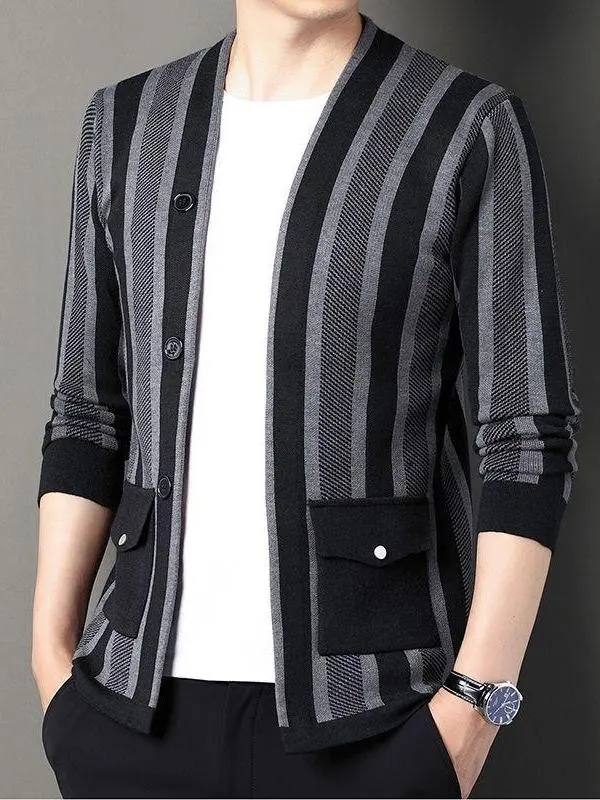 

Мужской вязаный кардиган Busin Sle с V-образным вырезом, осенне-зимний модный свитер с цветовыми блоками, универсальная повседневная городская одежда