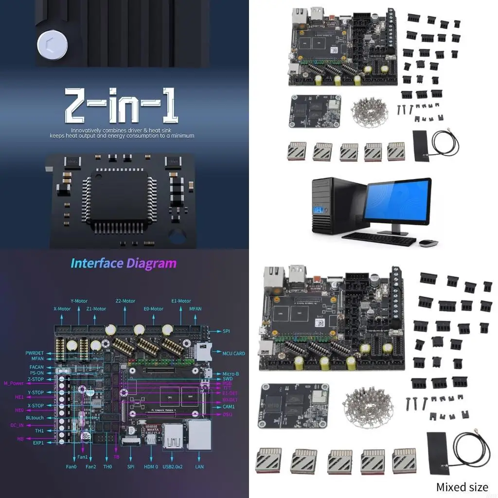 

896F Manta E3EZ Silent Control Board CB1V2.2 + EZ2209 5 Stepper-Motors With Quad-core 64bit ARM- Cortex-A53 1.5GHz Professor