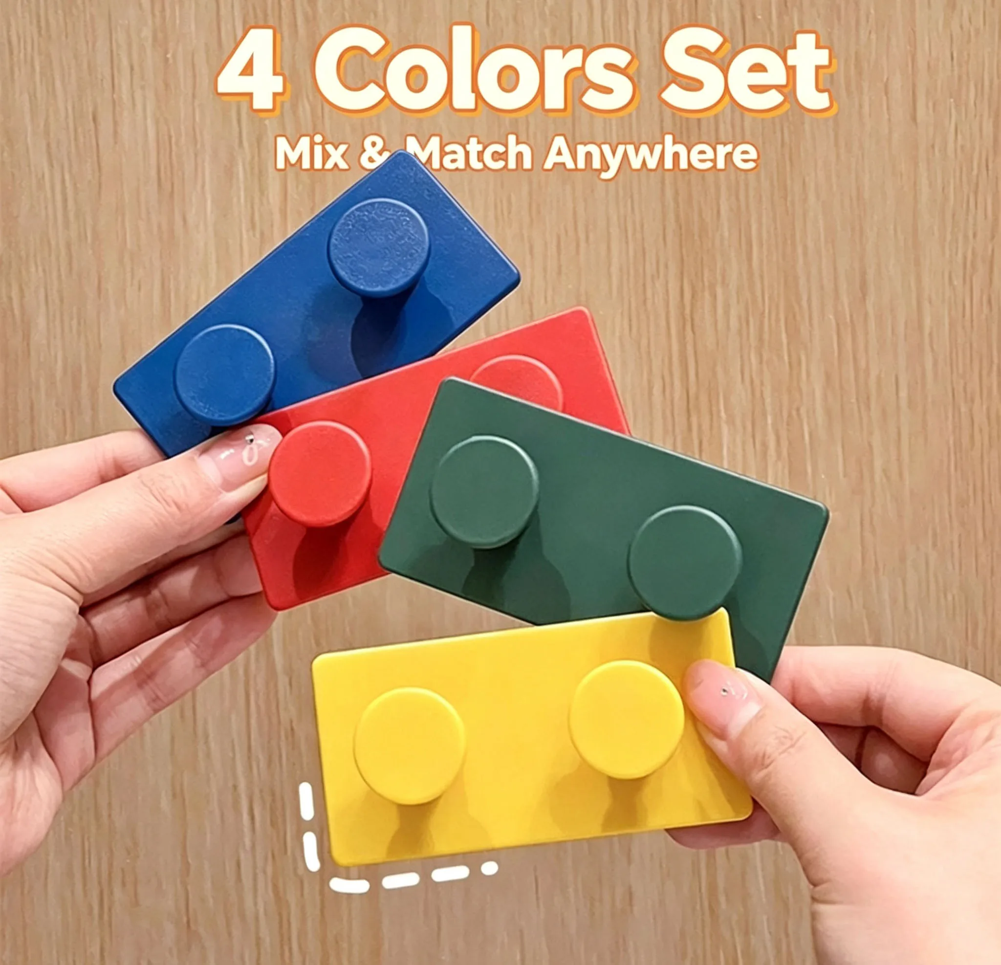 4Pcs Cute Block Hooks, No Drilling Strong Adhesive Wall Hanger, Random Color, Home Storage Hooks for Bathroom Kitchen Organizer