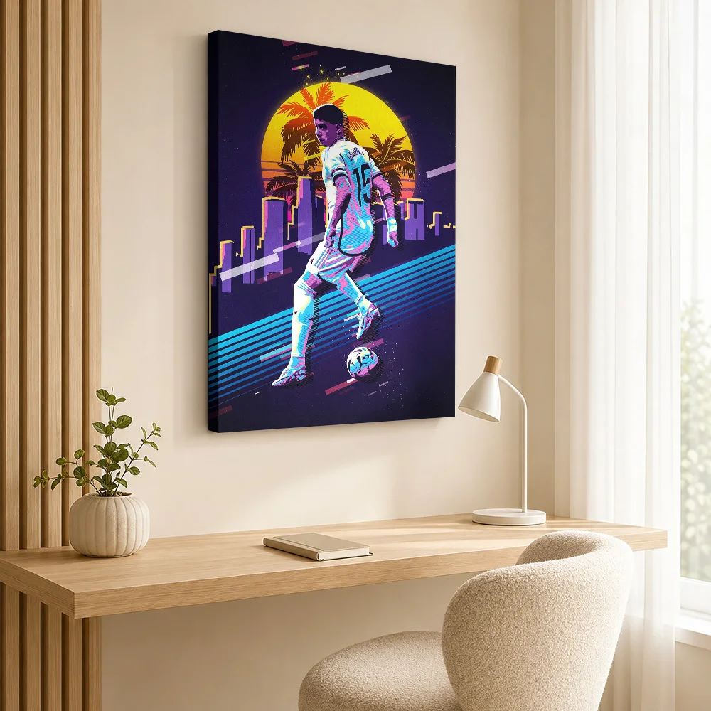 Federico Valverde Football Portrait Canvas Print Personalized Photo Retro Synthwave Wall Art For Games Room, Soccer Fan Gift