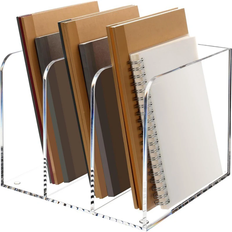 Clear Acrylic Office Desk Book Organizer with 3 Vertical Spaces One-Piece Magazine Rack & File Holder B5 Size 1 Pack