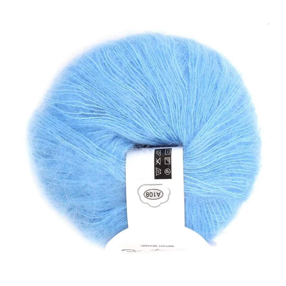 Soft Texture Mohair Yarn Light Blue Color Pashm Blend Long Wool Yarn Knit Grade Warm Material Knitting Yarn For Handcrafts