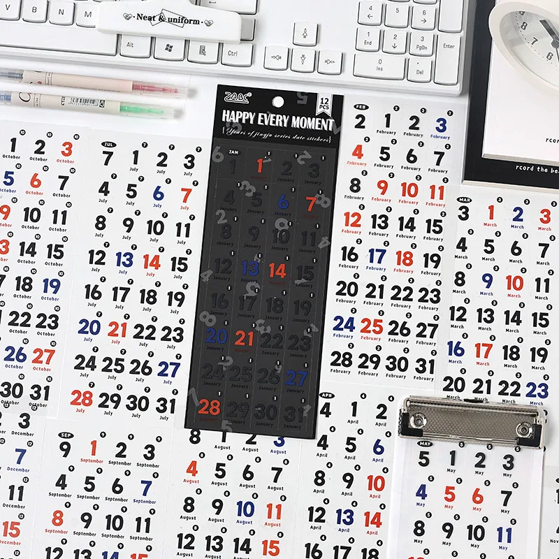 12 Sheets 365 day Date Stickers Planner Stick Labels Adhesive Diy Scrapbooking Stationery Agenda Diary Album journal supplies