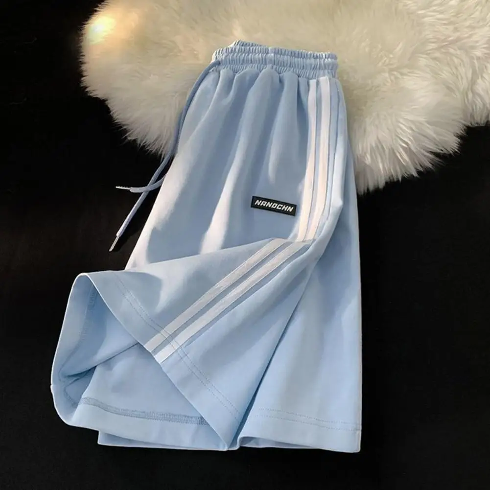 Striped Shorts Women Summer Streetwear Loose Wide Leg Shorts Korean Casual Elastic Waist Sports Shorts Bf Couple Oversized