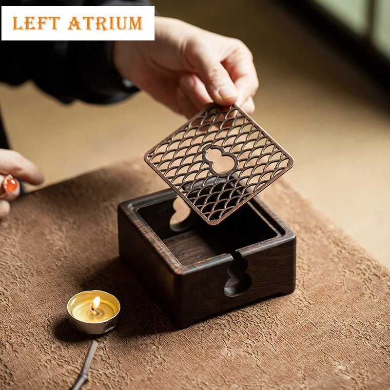 

Sandalwood Walnut Tea Warmer Holder Trivet Candle Heater Stove Kettle Stand Boiling Water Carbon Furnace Tea Items Accessories