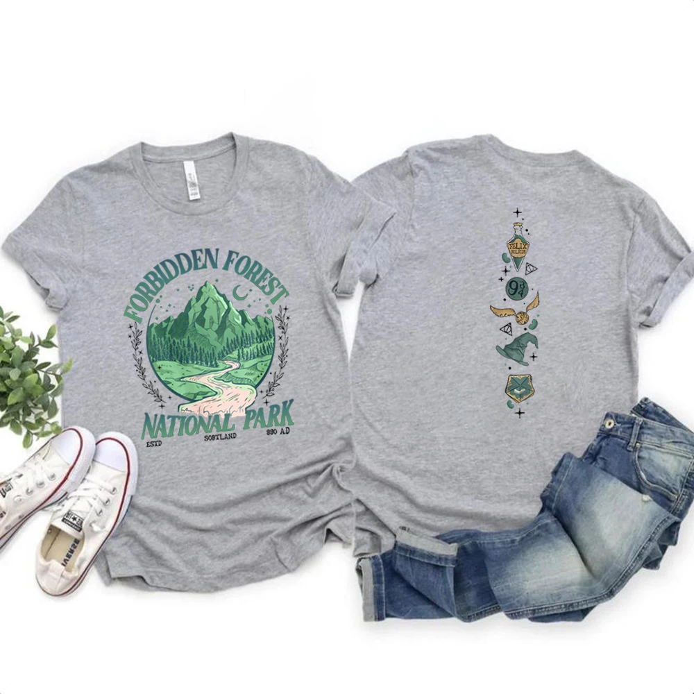 Aesthetic Two-sided National Park Wizard T-shirt Forest Shirt HP Inspired Shirts Unisex Short Sleeved Top Bookish Gift for Fans