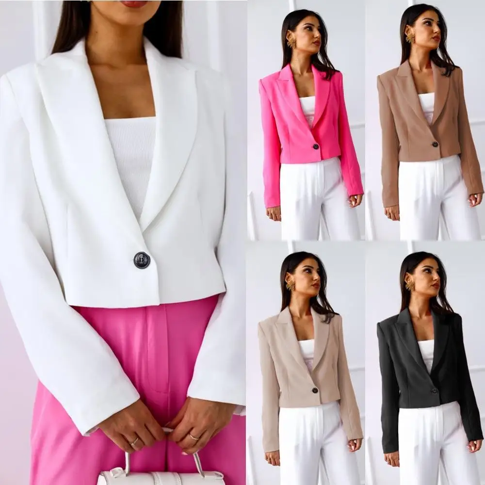 

Slim Fit Long Sve Thin Suit Jaet Casual Sle Women's Faion Pure Color Lapel Coat Ele Busin Casual Wear