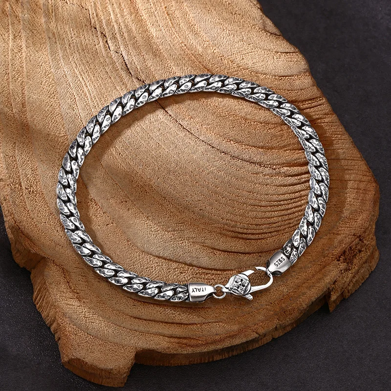 Imagem -04 - Sterling Silver Bracelet para Homens e Mulheres Flat Snake-chain Hammer Texture Pattern Fashion Jewelry Novo Bocai-s925