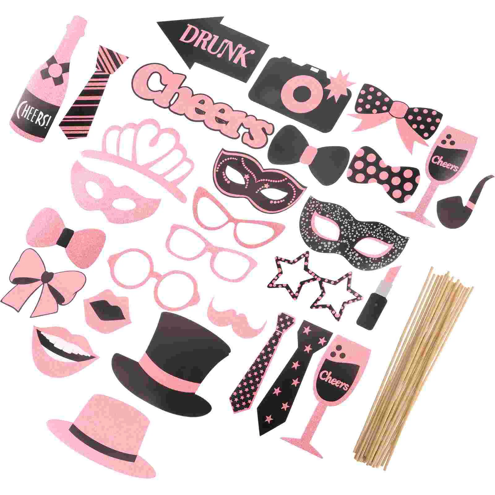 30 Pcs Birthday Party Photo Booth Props Taking Tool Ornament New Year Supplies Paper Decor