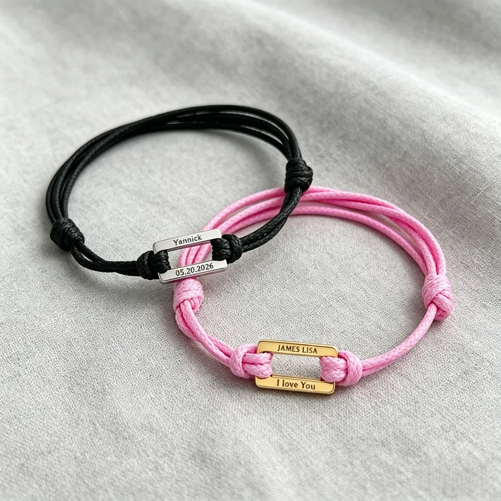 Personalized Customized Name Bracelets Handmade Braided Rope Couples Bracelet Stainless Steel Jewelry Valentine's Day Gifts