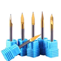 WeiTol 10PC 4MM SHK 0.1mm Tip V shape engraving bits yellow coating router bits for engrave metal end mill