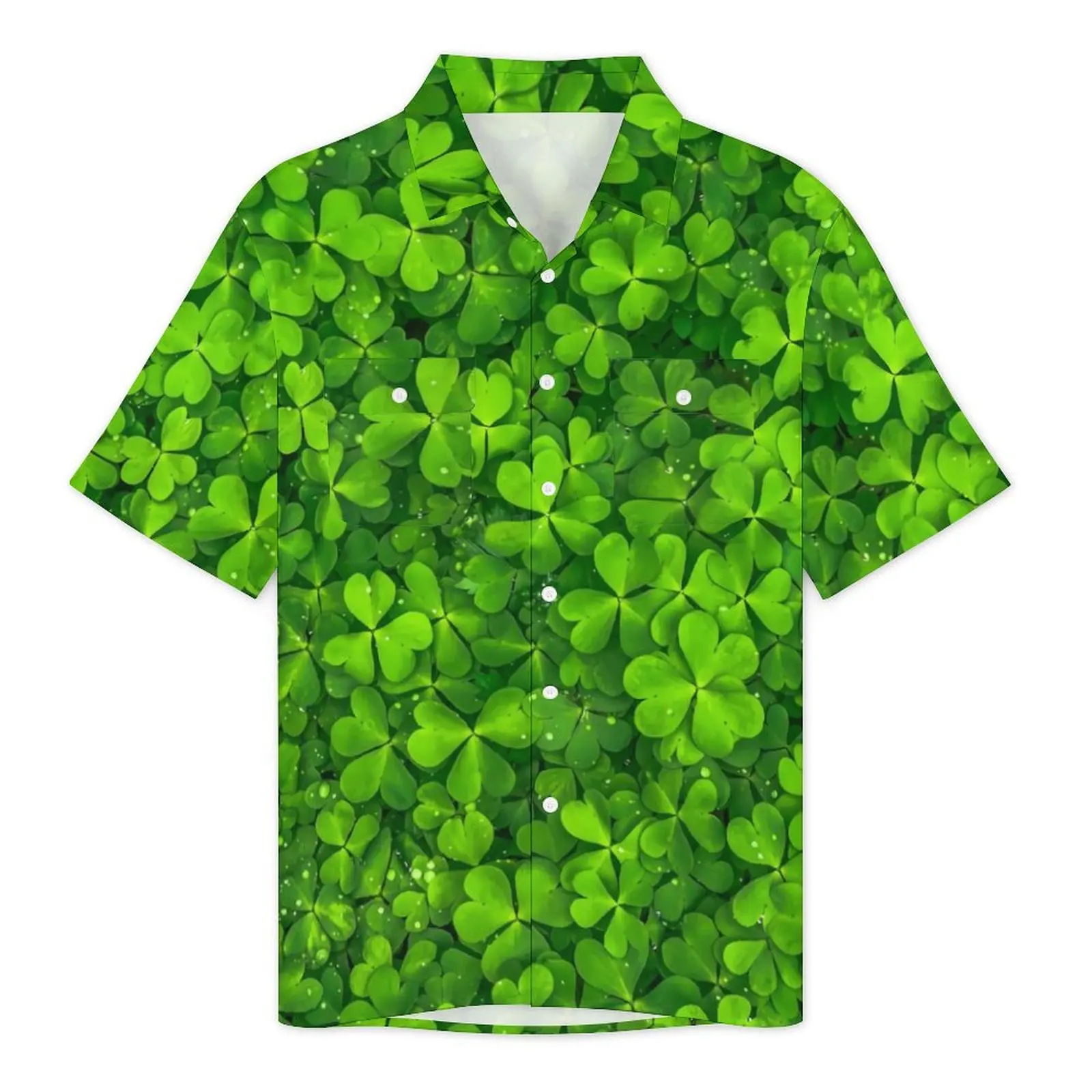 St Patricks Day Beach Shirt Field of Shamrocks Hawaiian Casual Shirts Men Vintage Blouses Short Sleeve Y2K Fashion DIY Clothing