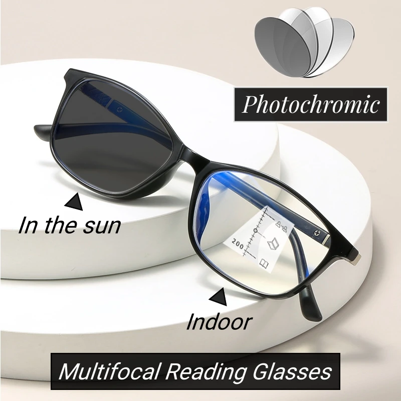 

Smart Photochromic Multifocal Reading Glasses Vintage Near Far Progressive Presbyopia New Small Square Color Changing Eyeglasses