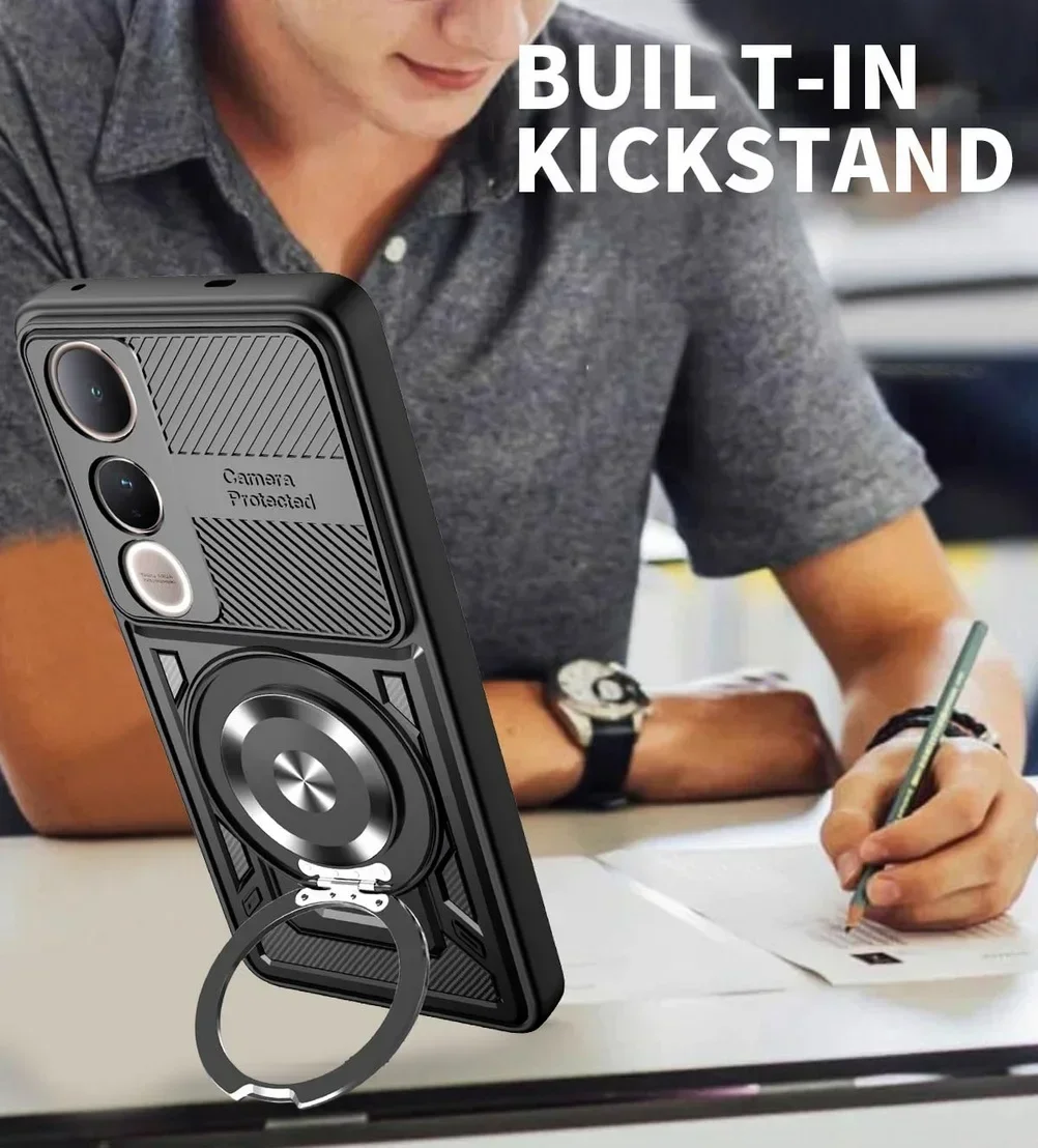 360 تدوير حلقة معدنية حامل حامل المغناطيسي جراب هاتف السيارة ل ViVo Y04 Y29 S Y39 Y50 لايت وعرة درع الغطاء الخلفي للحماية