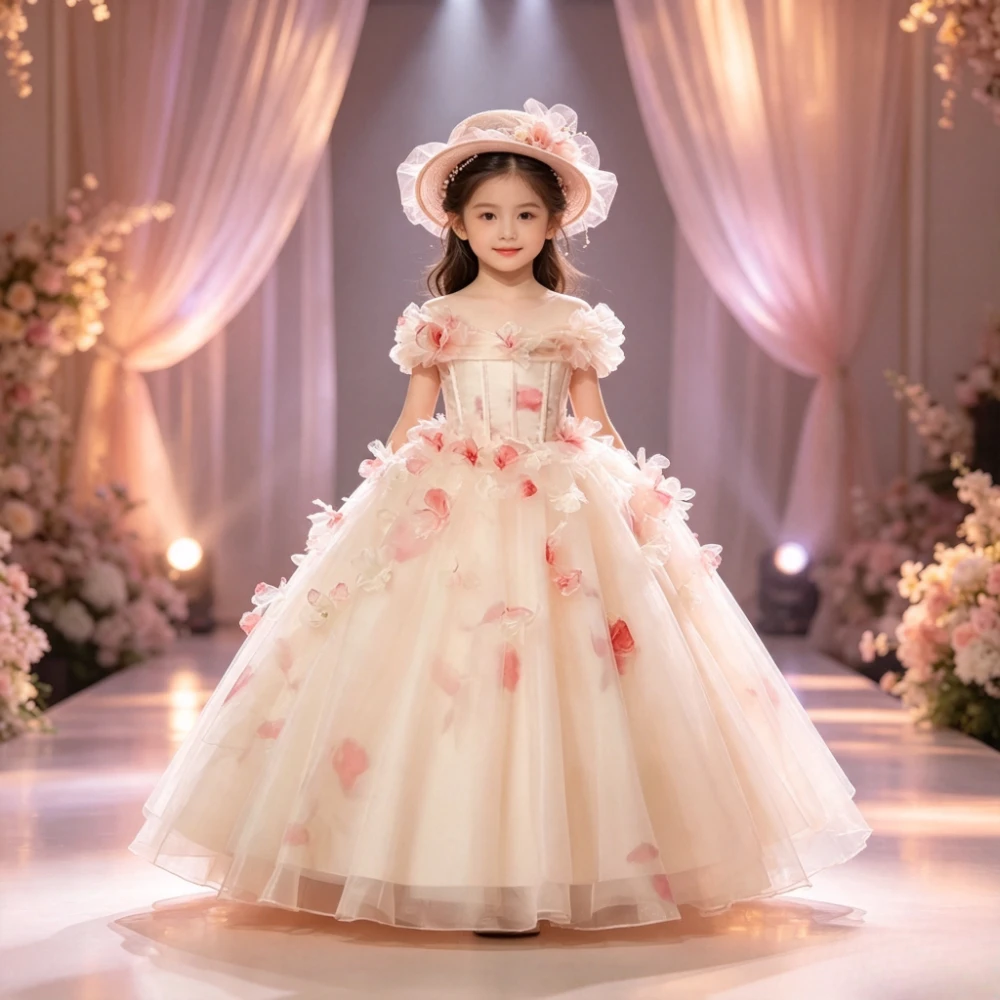 Flower Girl Wedding Dress LuxuryExclusive Kids Pageant Piano Performance Formal Birthday Princess Gown Elegant Childrens Party