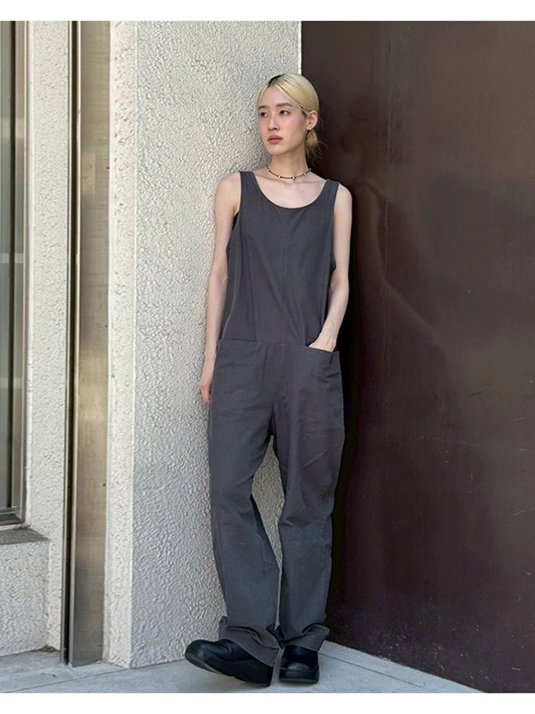 

Свободный комбинезон с прямыми штанинами, широкие брюки с высокой талией, женские удобные повседневные брюки в японском стиле, рабочая одежда