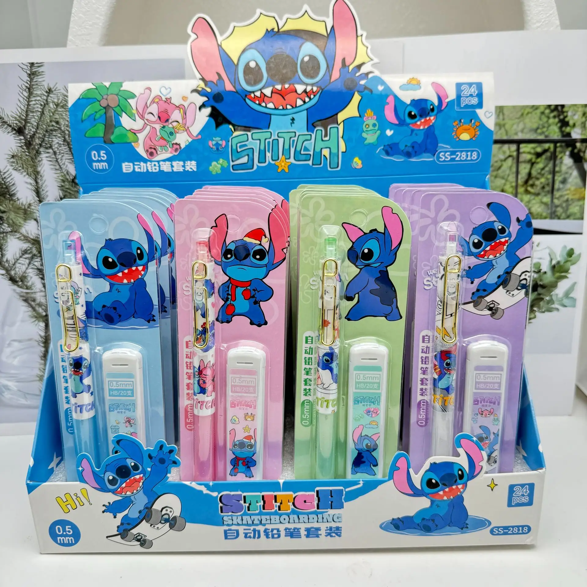 Disney Stitch Mechanical Pencil Lead Set Cute Lilo 0.5mm 1/4pcs Press No-Sharp Pencil Stationery kids birthday Gift