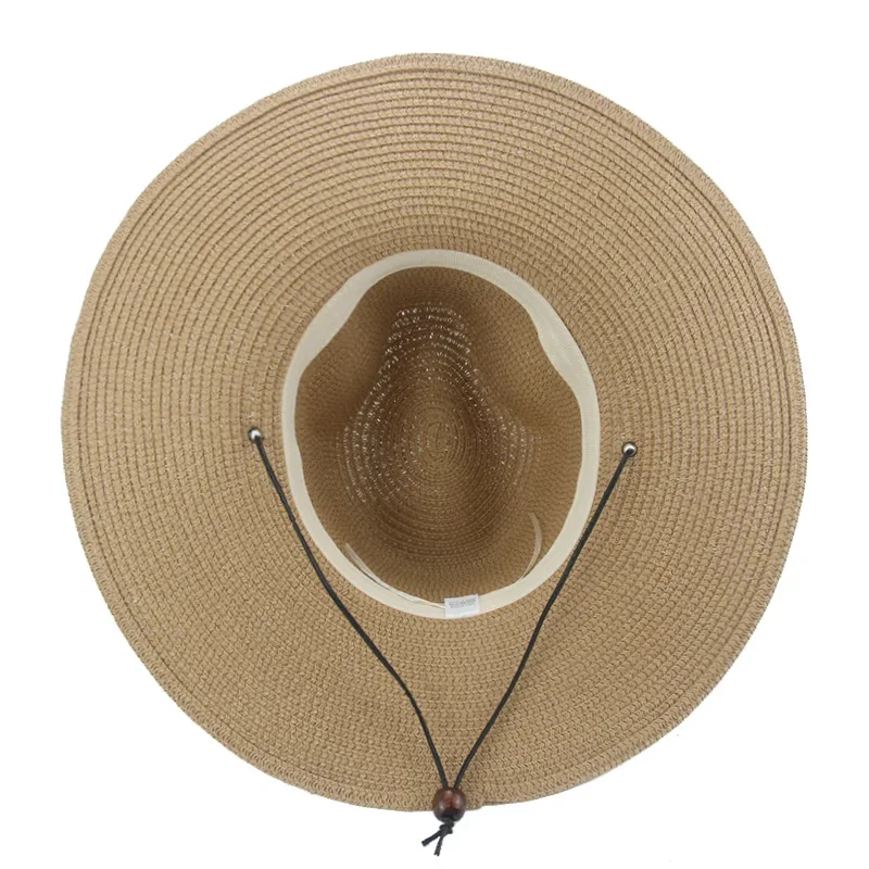 Straw Sun Hat Hats for Women Hats for Men Big Brim 9cm Windproof Rope Casual Western Cowboy Panama Sun Protection Hats Gorros