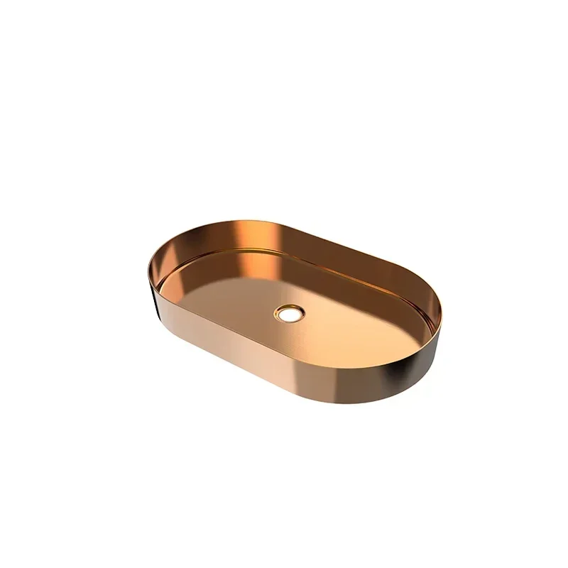 

New Handmade Oval Rose Gold Brushed Basin Stainless Steel Basin Bathroom Under Mounted Ellipse Wash Basin