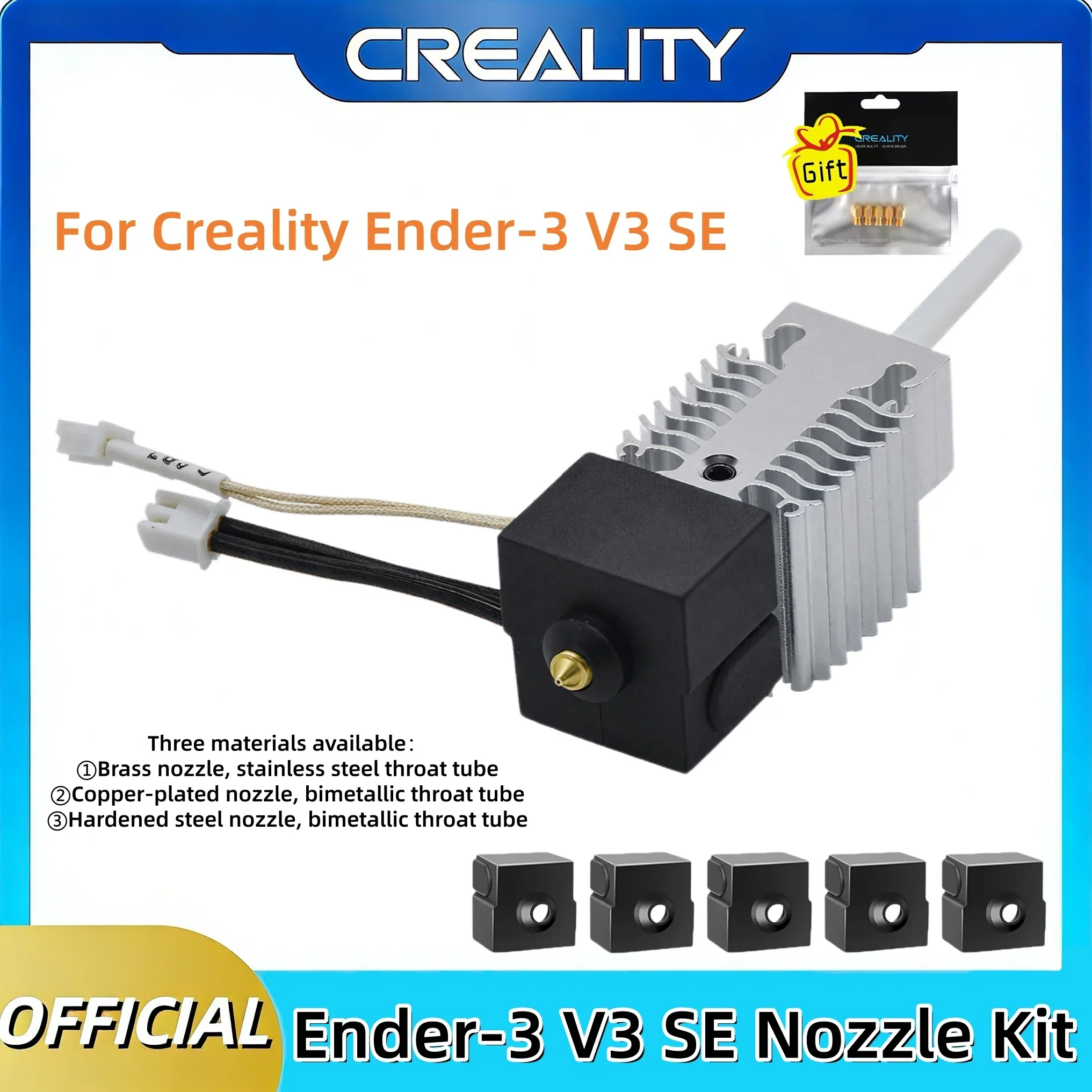 Creality Hotend Kit for Ender‑3 V3 SE, Multiple Nozzles & Stainless Steel Bimetallic Throat 3D Printer Parts