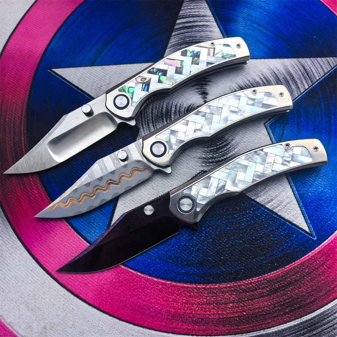 Customized Damascus Steel Folding Knife M390 Blade Titanium Alloy Handle Outdoor Camping Hunting EDC Hiking Defense Tool