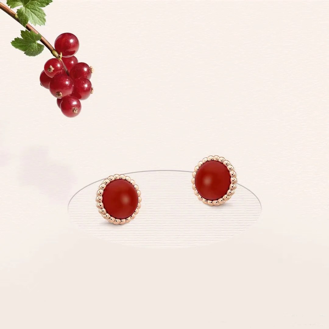 

High end Ruby Beaded Round Candy Earrings 925 Sterling Silver Women's Fashion Brand Comes with Packaging Bag