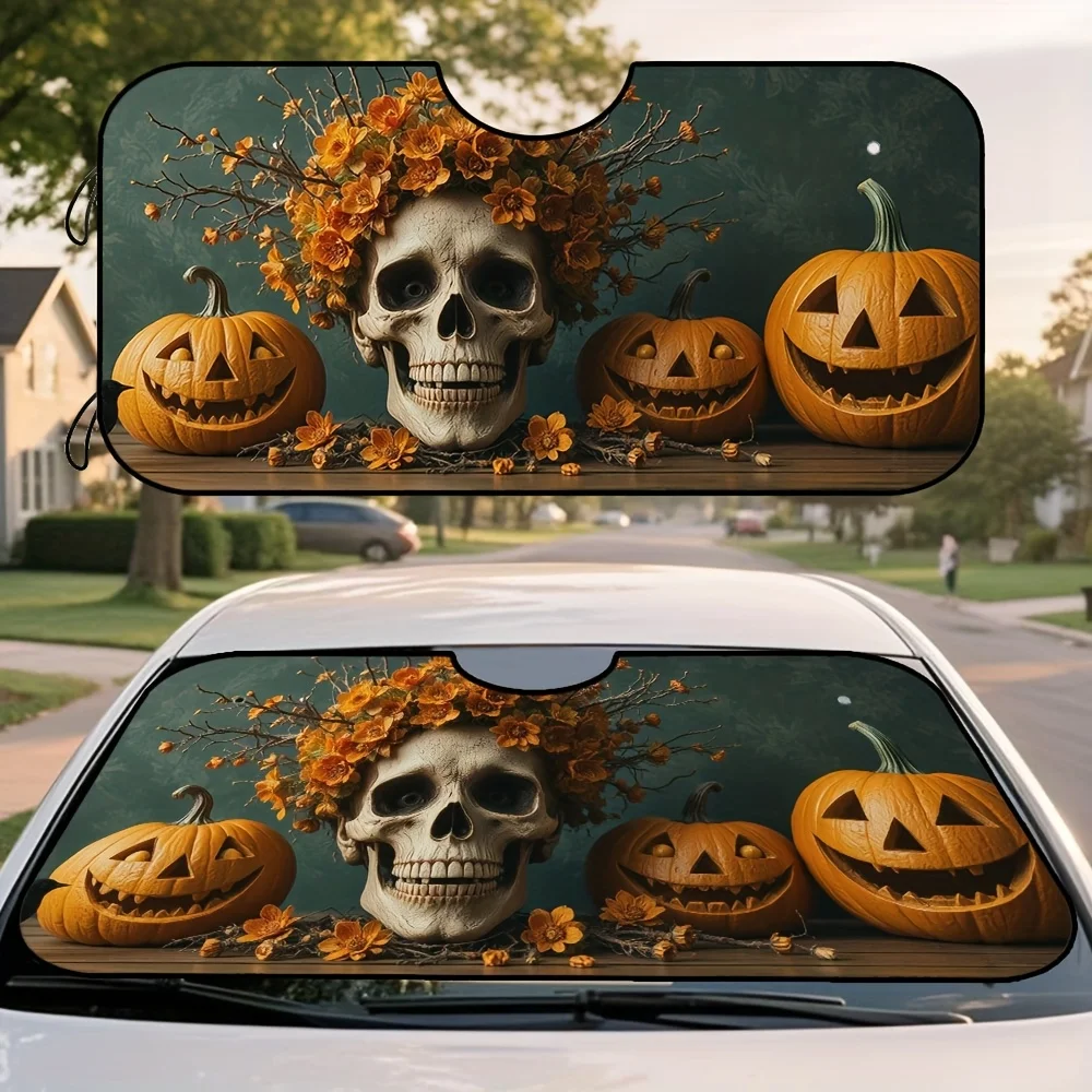 

1 шт., складной козырек на лобовое стекло на Хэллоуин, украшенный тыквой в виде черепа на Хэллоуин, осенняя работа, забавный и функциональный автомобильный аксессуар