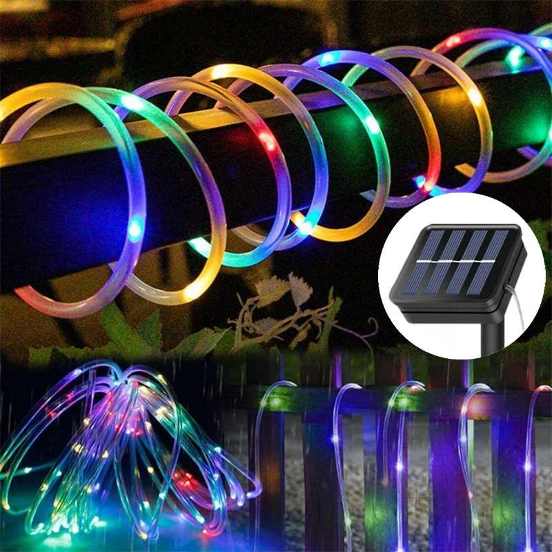 Outdoor Solar Lights Garland Rope String Lights LED Garden Garland Waterproof Tube Lamp for Garden Christmas Decoration
