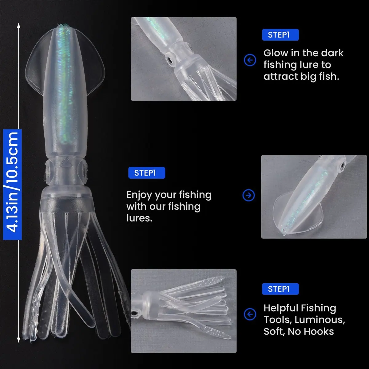 Carefree- 5Pcs Glow Luminous Silicone Squid Lures Soft Squid Skirt Bait Artificial Lure for Saltwater Fishing