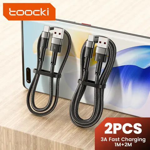 Toocki 2PCS 3A USB Type C Cable For Realme Xiaomi Samsung Fast Charging Wire USB C Charger Data Cord For iPad Samsung Poco 1m 2m