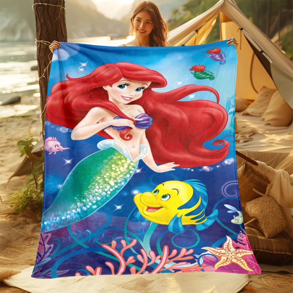 MINISO Mermaid Princess Cartoon HD Print Blanket.Oversized Soft Warm Flannel All-season Blanket.Use Sofas,sleep,Camping Blankets